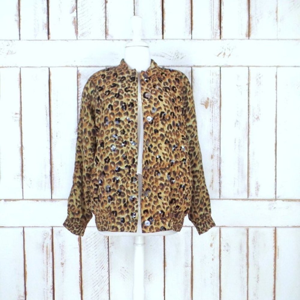 Vintage leopard print sequin beaded silk jacket - Picture 1 of 3